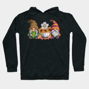 Cute Garden Gnomes with Fall Leaves, a Pumpkin and Flowers Hoodie